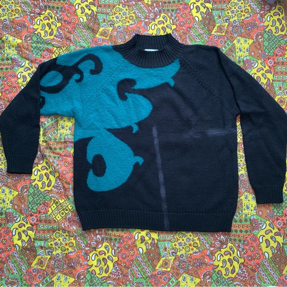 Alfred Dunner Vintage Black and Turquoise High Neck Sweater - Picture 1 of 5